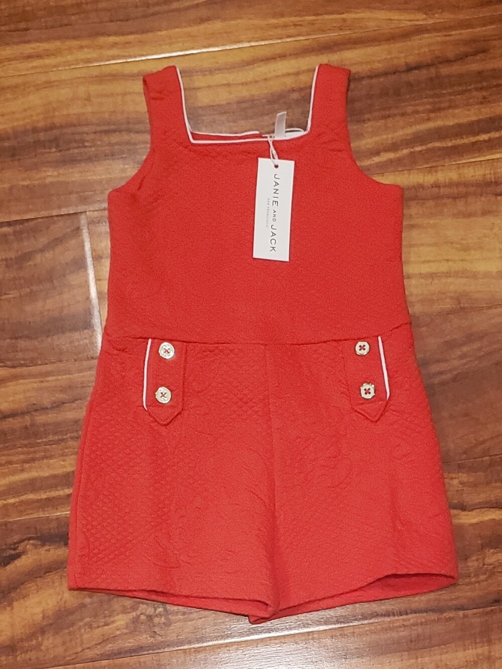 Janie and Jack NWT 2T red quilted romper with white piping